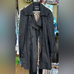 Express Black Trench Coat with Animal Print Lining